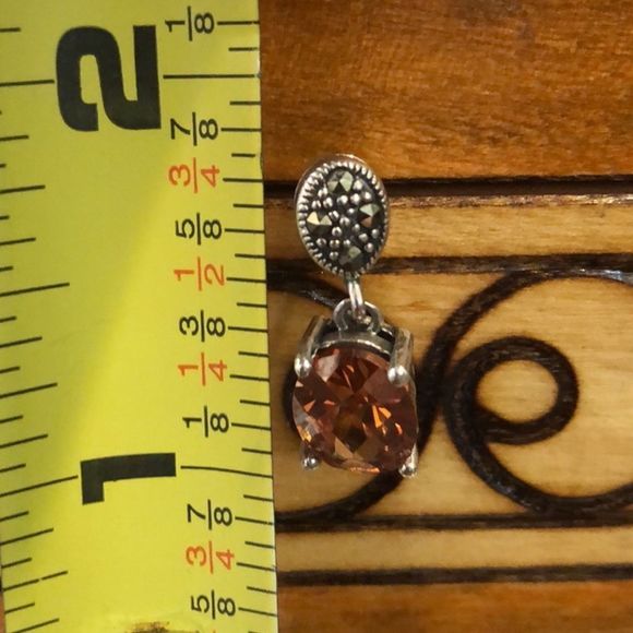 Stunning Faceted Golden Citrine Marcasite Sterling Silver Drop Earrings - Picture 7 of 11